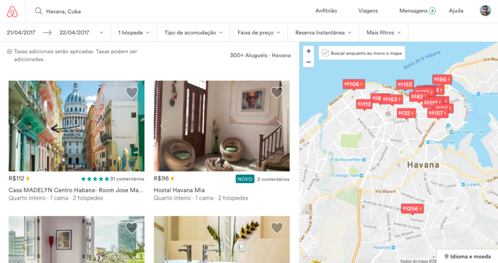 Várias opções de casas no Airbnb