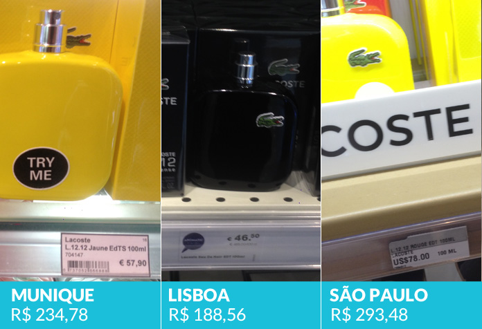 Lacoste (a imagem de Lisboa não é o mesmo perfume de Munique e São Paulo, mas essa linha tem o mesmo valor para todas as fragrâncias)