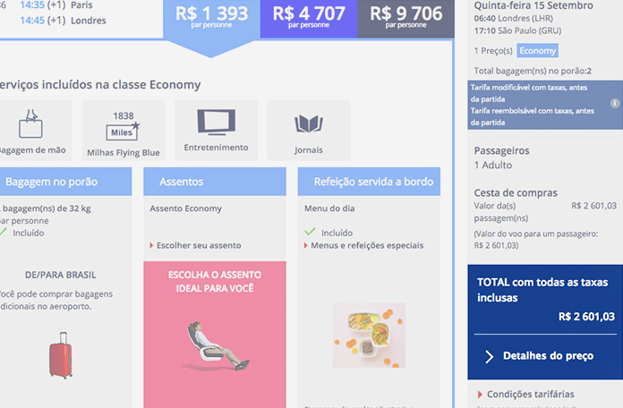 Direto no site da Air France: R$2.601,00