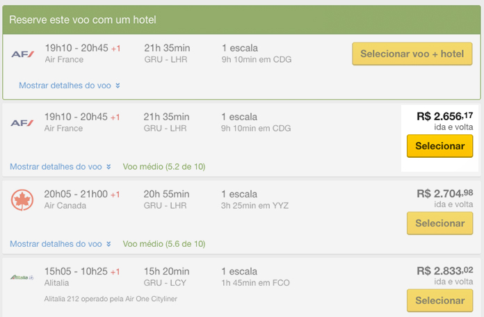 Expedia: R$2.656,00 já com as tarifas