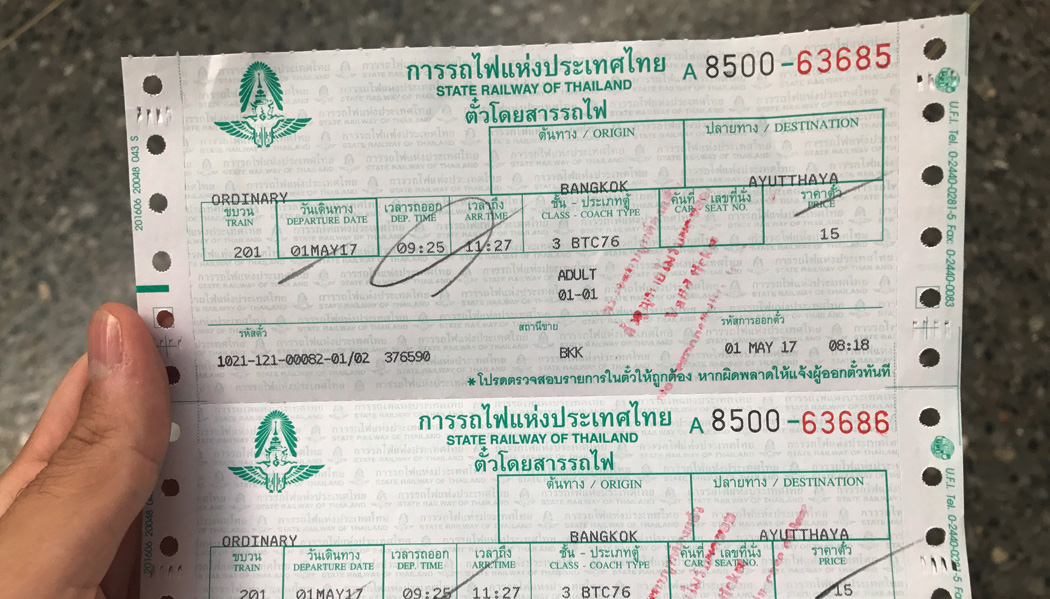 Como chegar a Ayutthaya: passagem de trem